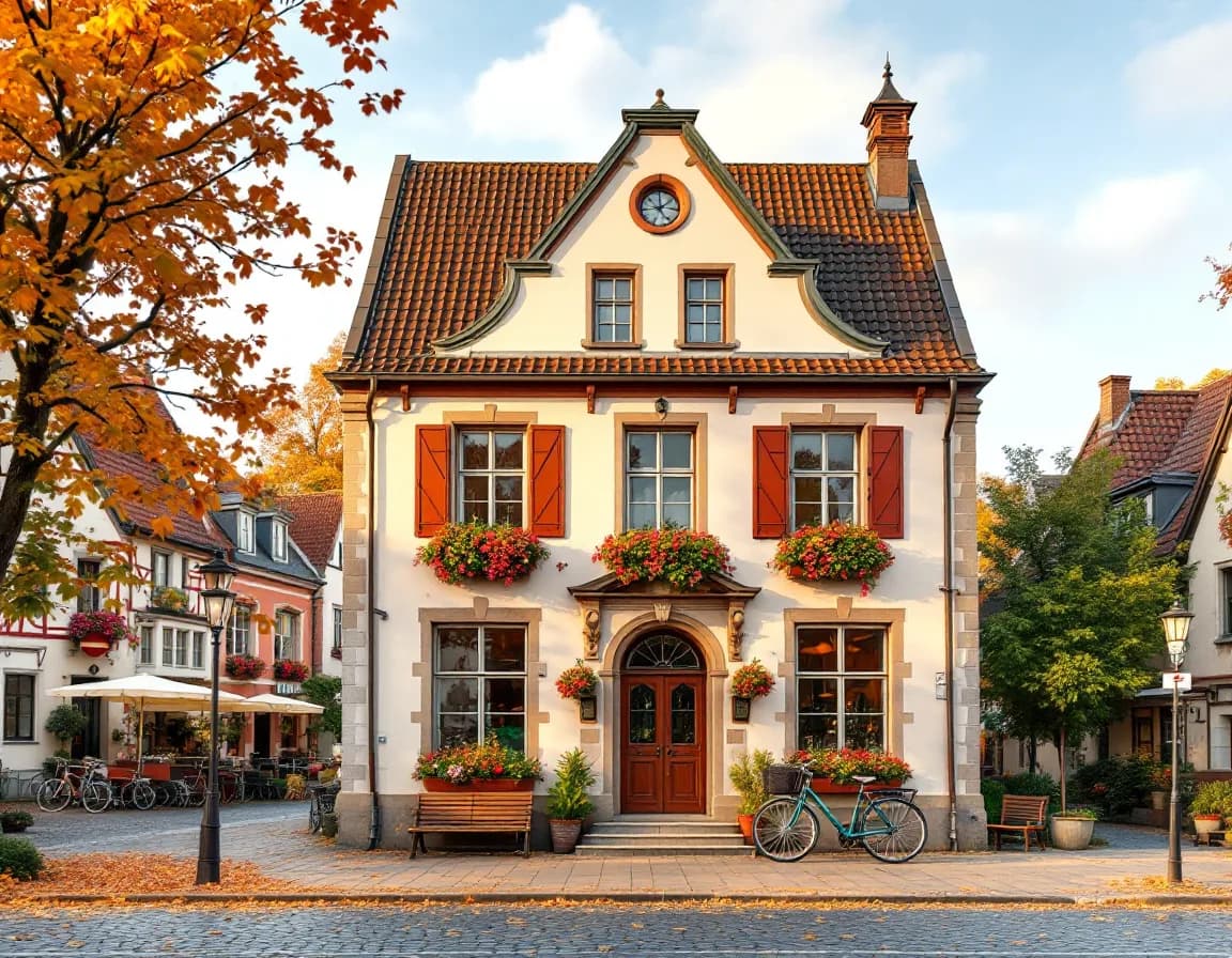 Historisches Rathaus mit Treppengiebel und Blumenkästen