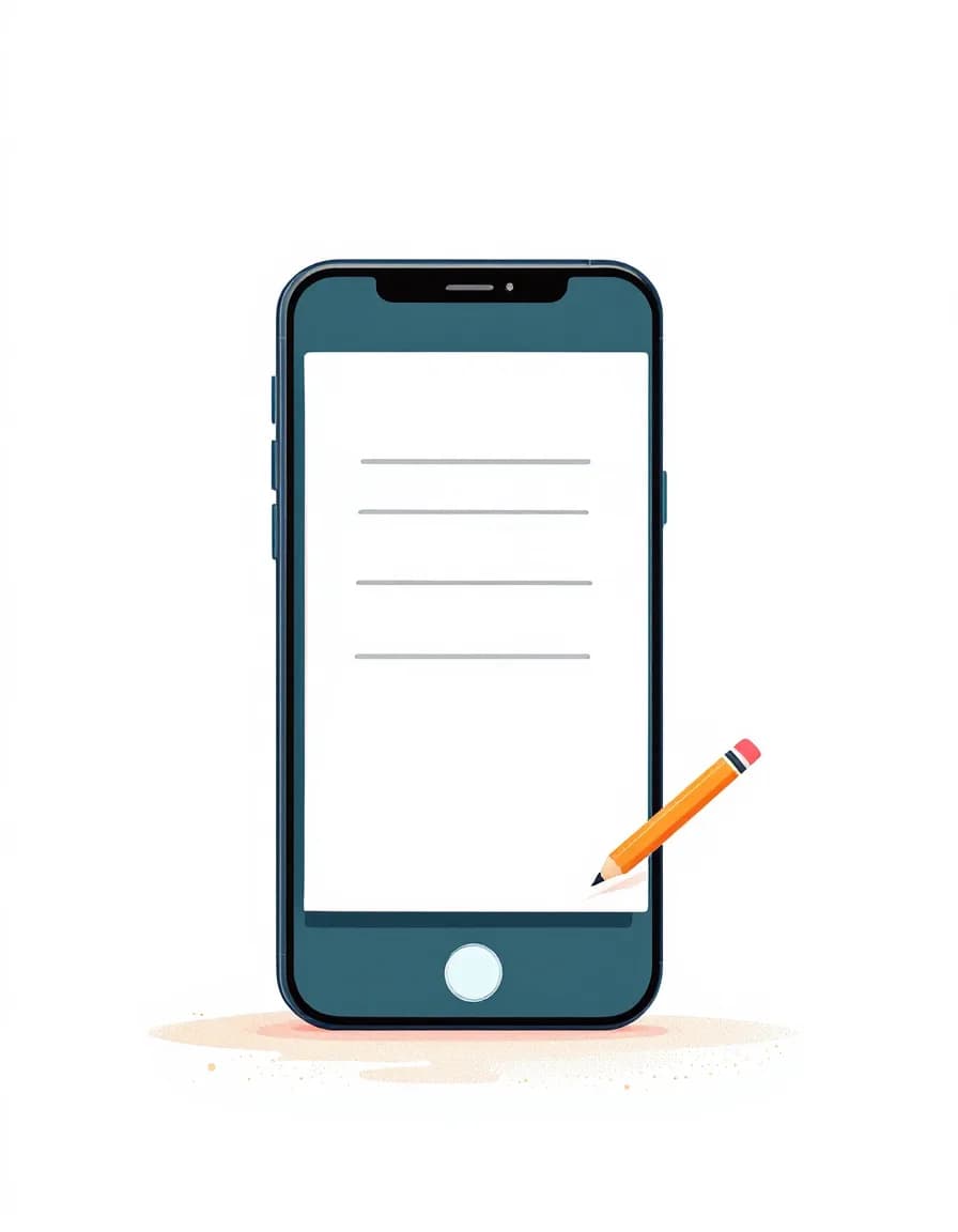 Smartphone mit leerer Notizkarte und Stift