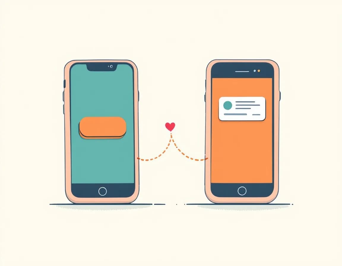 Zwei verbundene Smartphones mit Herz, Angehörigen-Funktion